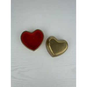 Vintage MCM Brass Heart Trinket Box‎ Red Velvet Lined Jewelry Keepsake Decor